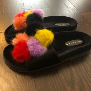 Zara Woman Velvet slides with poms!